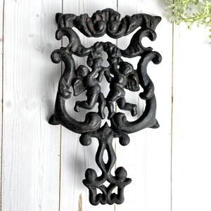Vintage Wilton Cast Iron Trivet Cupid Angel Cherub Scroll Wall Table Decor